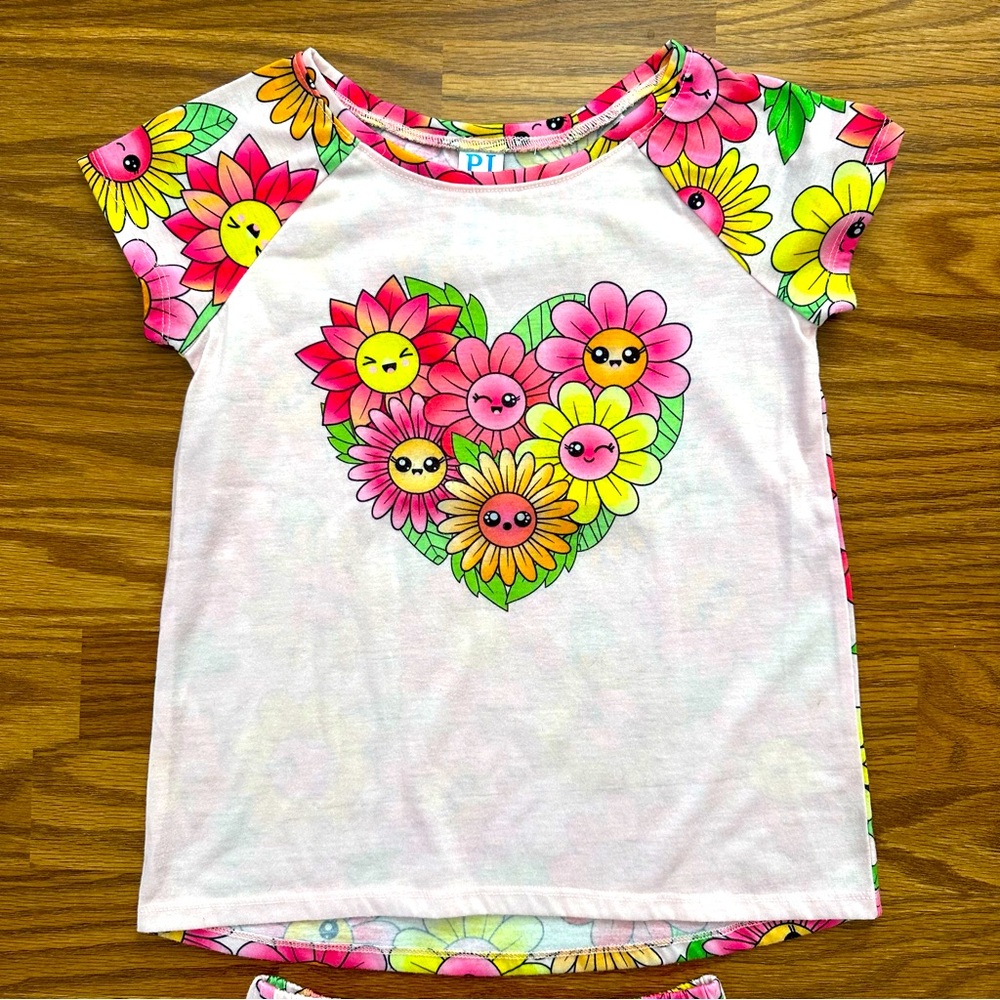 The Children’s PJ Place Girls Summer Pajamas Set Girls Medium 7-8 Shorts Flowers - Picture 2 of 7